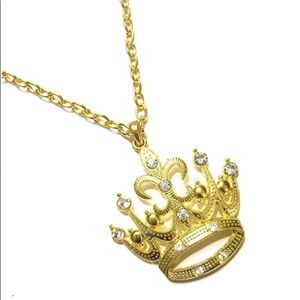 Princess Crown Necklace Gold Tone Rhinestones